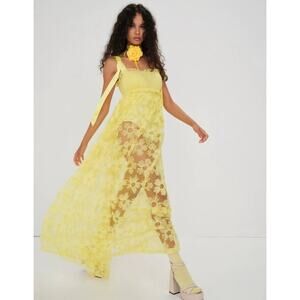 For Love & Lemons NWT Emma Yellow Sheer Daisy Lace Maxi Dress Sexy Romantic XS